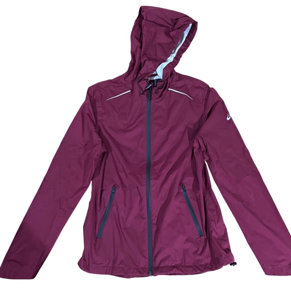 Asics Womens Running Jacket Hooded Full‎ Zip Burgundy Lightweight Small